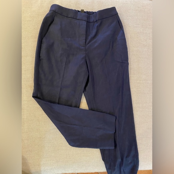 J CREW SIZE 6P EASY STRETCH LINEN NAVY ELASTIC WAIST CROP PANT H7719 - Picture 2 of 4